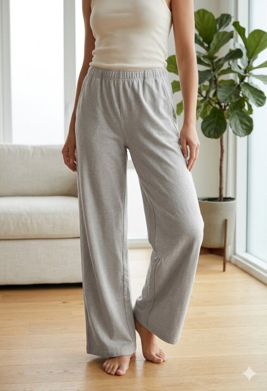 Hanro of Switzerland 5981 Natural Living Organic Cotton Wide Leg Lounge Pants M
